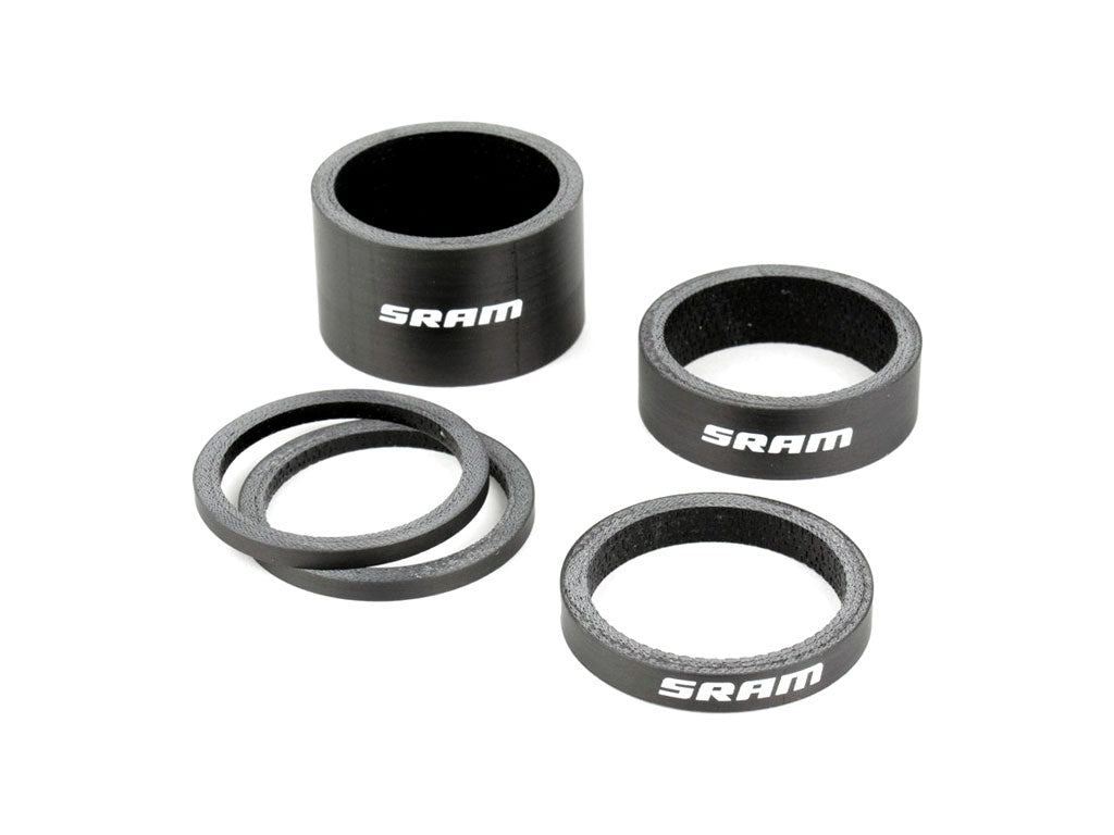 RS KIT ESPACIADOR HORQUILLA CARBON (2.5mm x 2, 5mm x 1, 10mm x 1, 20mm x 1) LOGO SRAM BLANCO