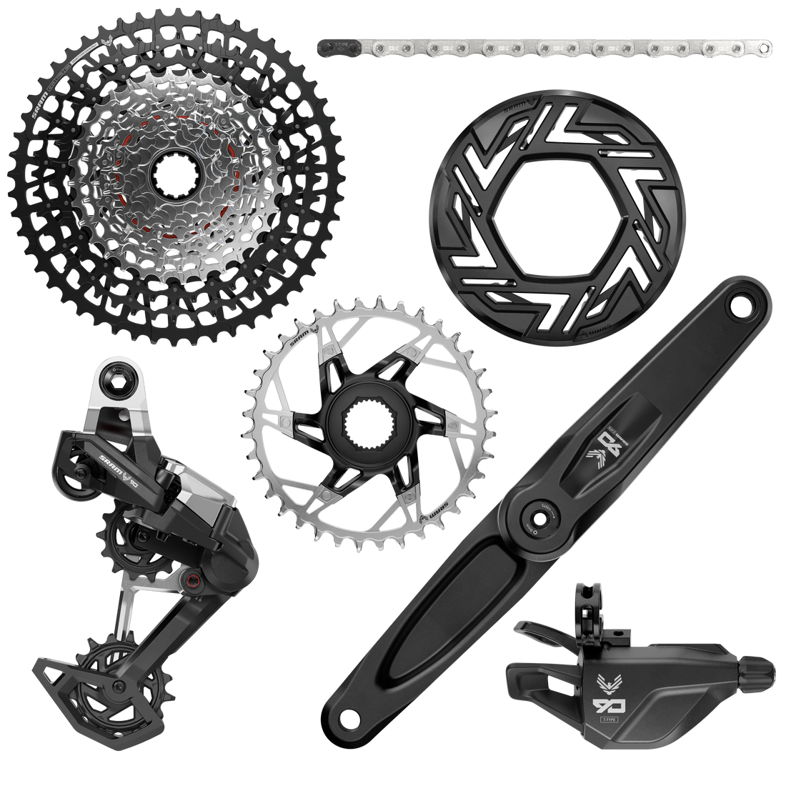 SRM GRUPO EAGLE 90 EMTB BCD (Rear Der, Single Click Trigger wClamp, CR 104BCD T-Type 34T, Clip-on Guard , GX T-Type chain 126l, CS XS-1275 BLK 10-52t)